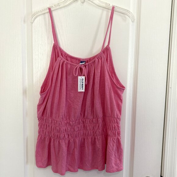 Old Navy Sleeveless Linen Blend Smocked Tank Top Sparkle Berry Pink Size XL NEW - Picture 3 of 6